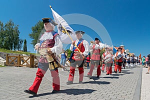 ALBA IULIA, ROMANIA - 11 AUGUST 2018: Changing of the Guard ceremony at the Citadel Alba-Carolina in Alba Iulia, Romania