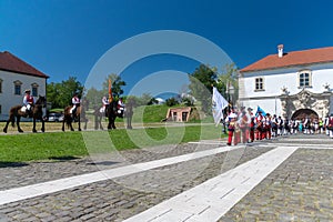 ALBA IULIA, ROMANIA - 11 AUGUST 2018: Changing of the Guard ceremony at the Citadel Alba-Carolina in Alba Iulia, Romania