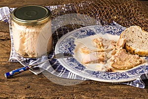 Albacore canned in glass jar.
