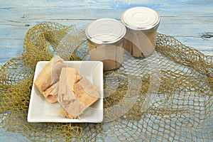 Albacore in olive oil glass jar photo