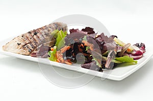 albacore tuna fish fillet with salad