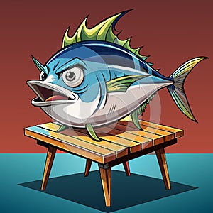 Albacore Tuna fish indignant reading house table vector