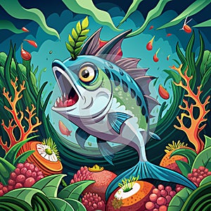 Albacore Tuna fish intimidated screams ocean Vegetables vector