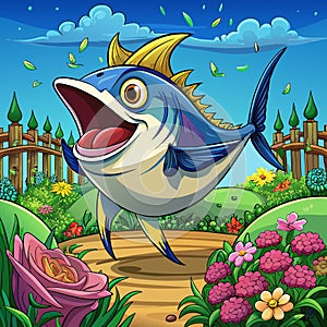 Albacore Tuna fish in shock laughs garden Refrigerator vector