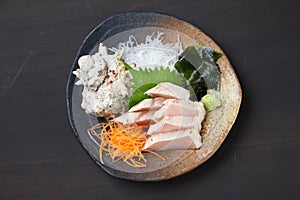 Albacore tuna sashimi on a dining table