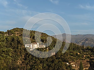 The Albaicin gardens of the Alhambra in Granada, Andalusia, Spain, and the Sierra Nevada