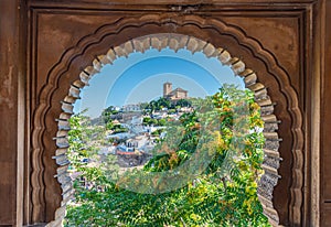 Albaicin viewed through a window at Palacio de Dar al-horra in Granada, Spain