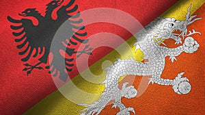 Albania and Bhutan two flags textile cloth, fabric texture