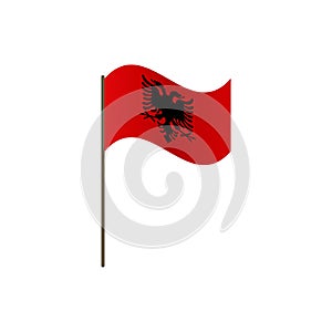 Albania flag on the flagpole. Official colors and proportion correctly. Waving of Albania flag on flagpole, vector illustration is