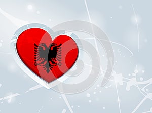 Albania Flag in the form of a 3D heart and abstract paint spots background