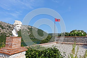 Albania Flag Over Antique Batring Ruins