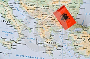 Albania flag pin on map