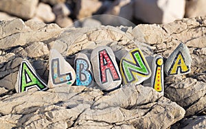 Albania inscription arranged with painted letters on the stones