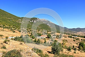 Albania- Prespa National Park- Lake Prespa with Maligrad Island - Greece and Macedonia in the background