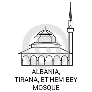 Albania, Tirana, Et'hem Bey Mosque travel landmark vector illustration