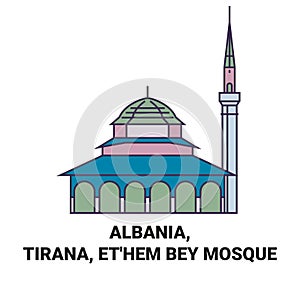 Albania, Tirana, Et'hem Bey Mosque travel landmark vector illustration