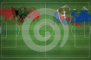 Albánsko vs slovensko futbalový zápas, národné farby, národné vlajky, futbalové ihrisko, futbalový zápas, kopírovať priestor
