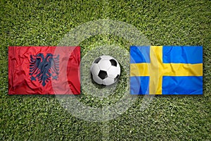 Albania vs. Sweden flags on soccer field