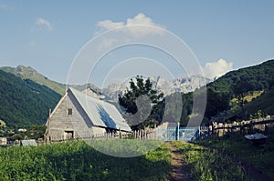 Albanian barn in mountain. Picturesque view.