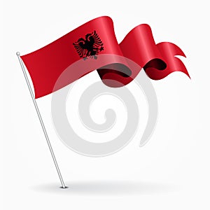 Albanian pin wavy flag. Vector illustration.