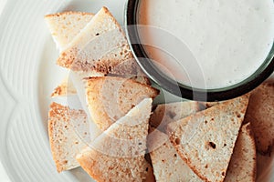 Slices of corn bread with yogurt top view