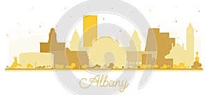 Albany New York City Skyline Silhouette with Golden Buildings Isolated on White