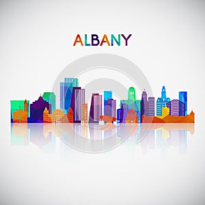 Albany skyline silhouette in colorful geometric style.