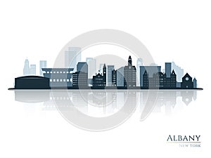 Albany skyline silhouette with reflection.