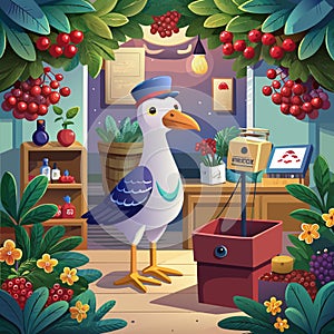 Albatross joyless stands post office Berries vector photo