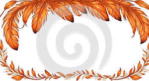 albedobase xl orange feather themed border frame on white back ai generated
