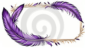 albedobase xl purple feather themed border frame on white back ai generated