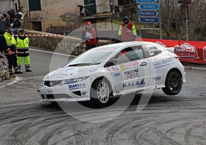 Albenga Italy - A Honda Civic RS 2000 racing car on three wheels