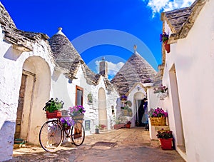 Alberobello, Puglia, Italy: Typical houses built with dry stone walls and conical roofs