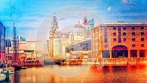 Albert Dock illustration,Liverpool,UK.