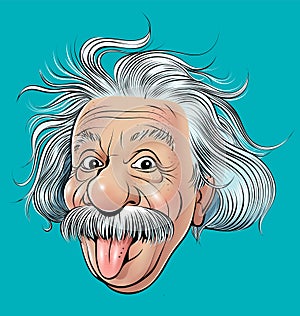 Albert Einstein and his tongue caricature portrait