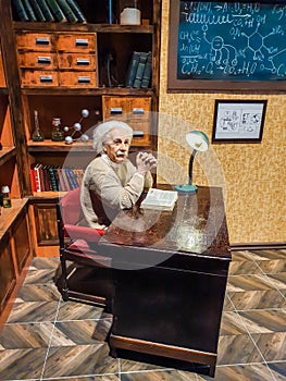 Albert Einstein wax figure at Madame Tussauds museum in Istanbul. Albert Einstein was a physicist