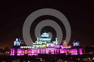 Albert Hall Museum in Jaipur with colorful lighting at night