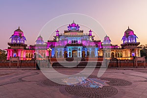 Albert Hall Museum in the twilight, beautiful colorful illumination, Jaipur, India