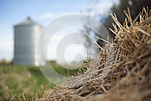 Alberta or Prairie Farm Field with Silo and Hay