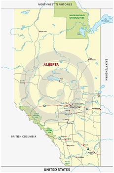 Alberta road and national park map