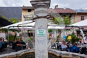 Albertville, France - September 1, 2022: Non-potable water source during summer droughts in France