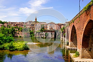 Albi unesco city and mediaeval access bridge above the tarn river