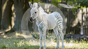 albino zebra in the wild, a genetic feature of appearance, not like everyone else