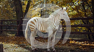 albino zebra in the wild, a genetic feature of appearance, not like everyone else