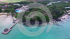 Albion Beach in Mauritius island and Indian Ocean. Low Tide in Background