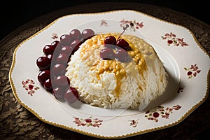 Alboloo Polow Persian rice with sour cherries illustration generative ai