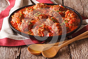 Albondigas meatballs with tomato sauce on a plate close-up. horizontal photo