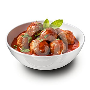Albondigas in Tomatensauce on a white background, AI Generative