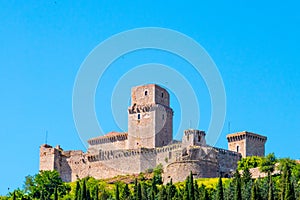 The Albornoz castle in Assisi, Italy, in a summer sunny day