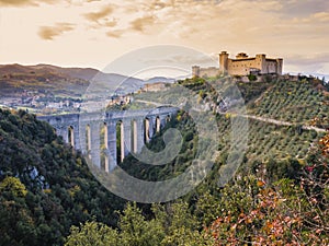 Albornoz castle and Ponte delle Torri, Spoleto, Italy